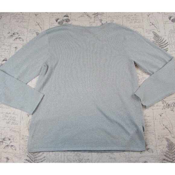 Quaker Factory Sweater Womens L Blue shimmer Christmas Santa Holiday lightweight - Picture 7 of 9